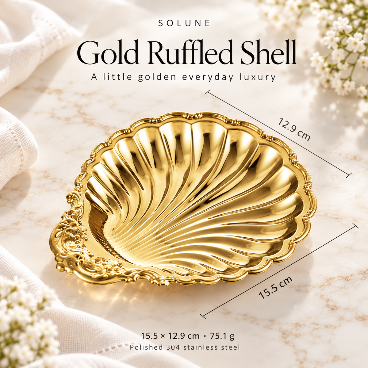 Lustre Shell Trinket Dish – Polished 304 Stainless Steel