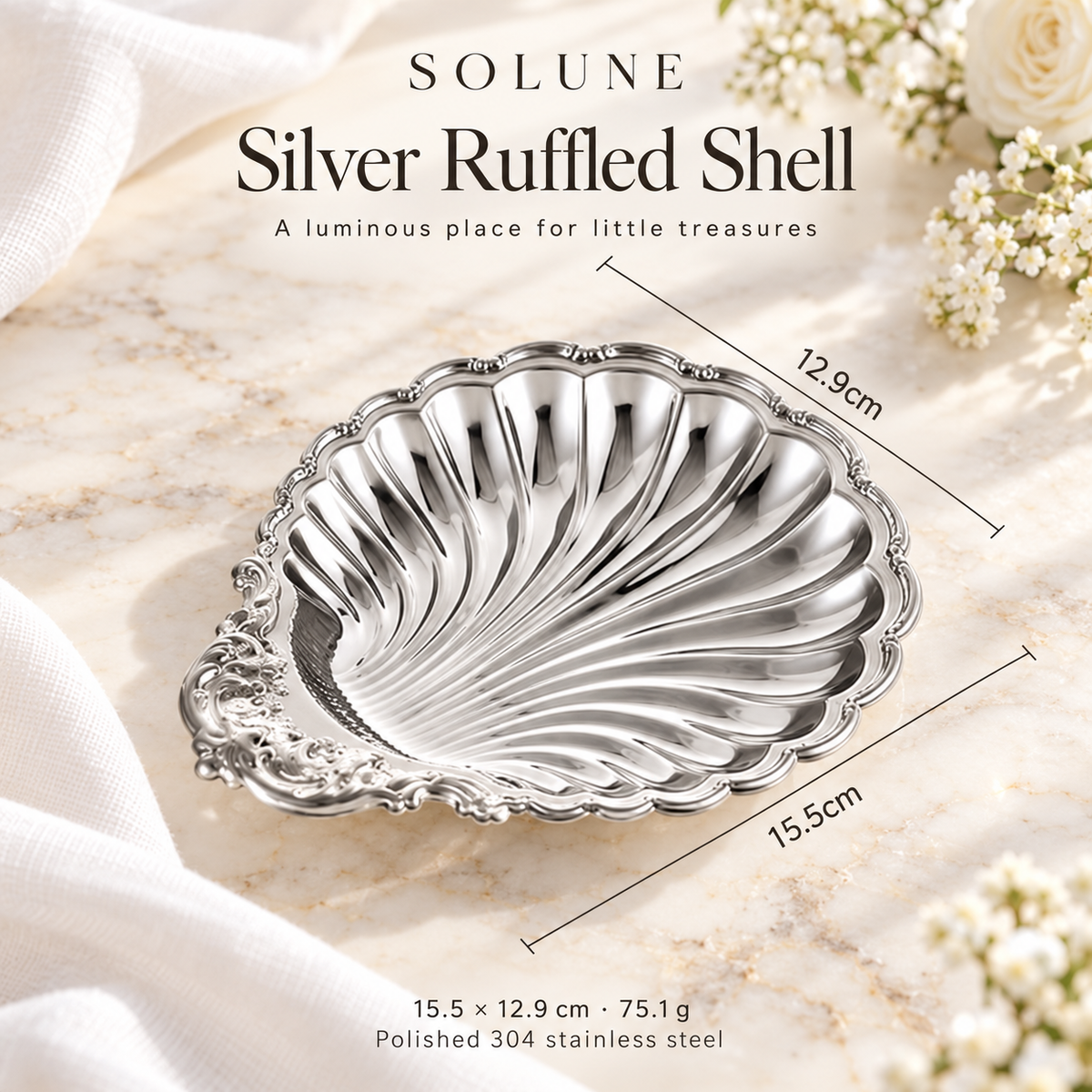 Lustre Shell Trinket Dish – Polished 304 Stainless Steel