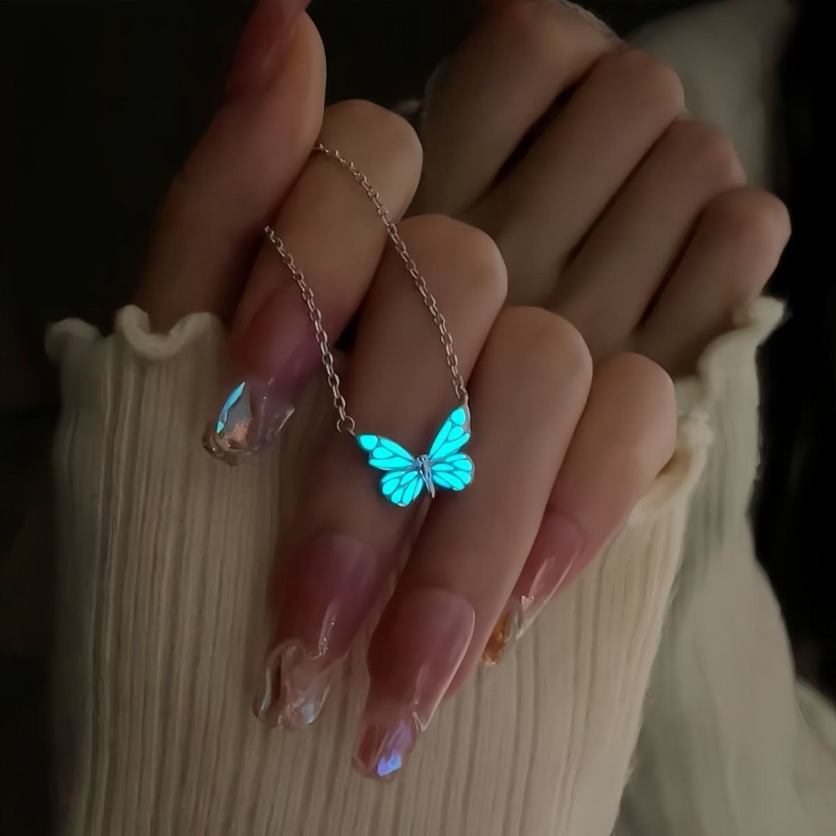 Whispering Forest Butterfly Glow Necklace — Fairycore Nature Jewelry