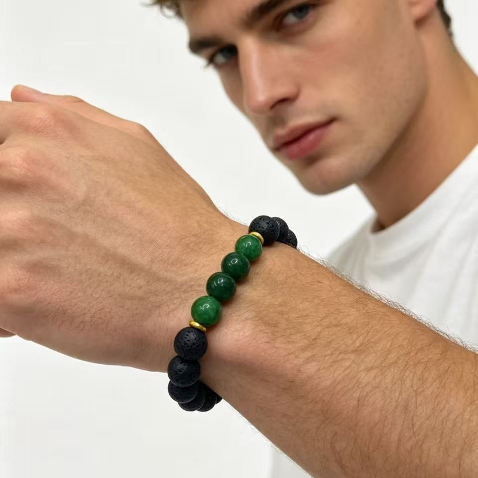 Midnight Grove Black & Green Beaded Bracelet — Unisex Minimalist Jewelry