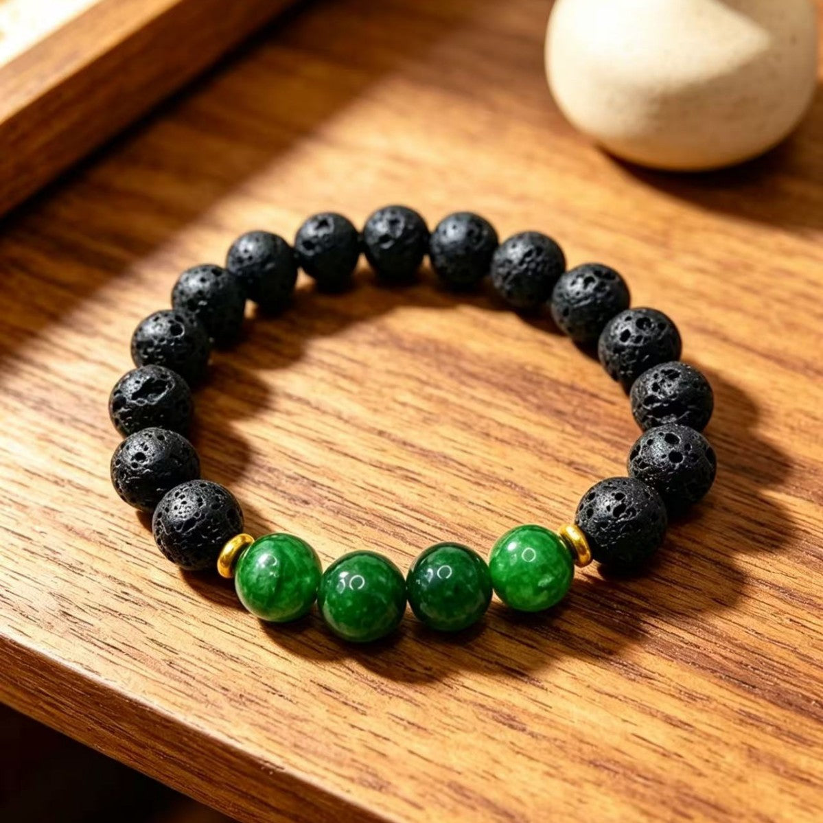 Midnight Grove Black & Green Beaded Bracelet — Unisex Minimalist Jewelry