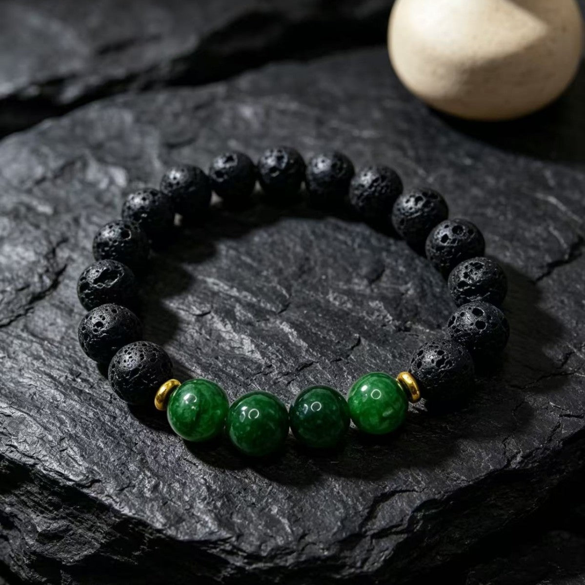 Midnight Grove Black & Green Beaded Bracelet — Unisex Minimalist Jewelry